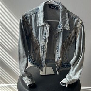 Blue B Denim Jacket with Gold Fringe